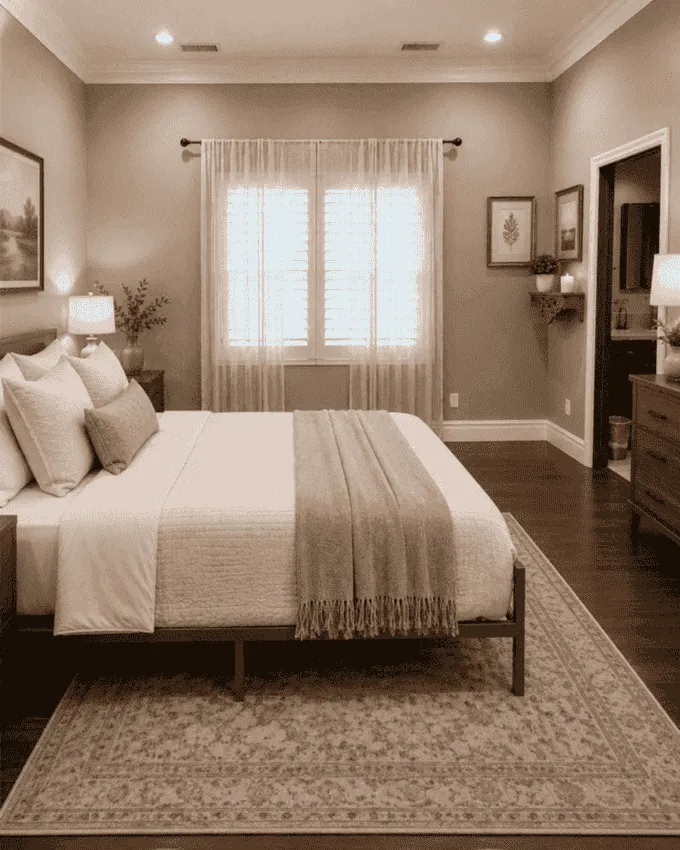 Serene bedroom with soft natural light and neutral tones