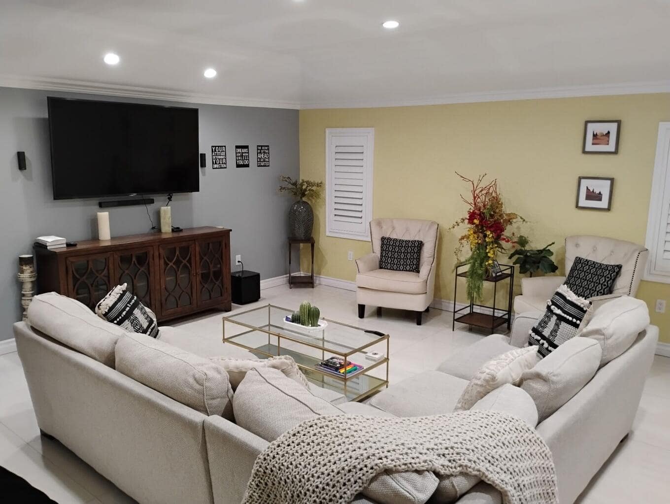 Comfortable living room with sectional seating and natural light
