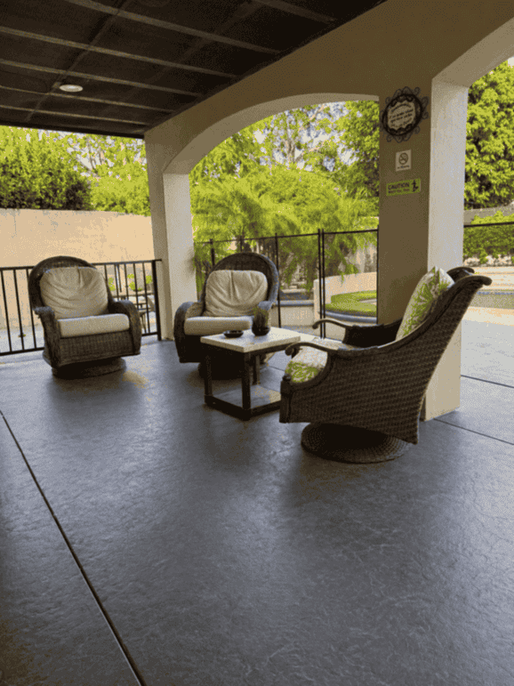 Covered backyard seating area