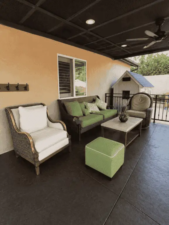 Covered backyard seating area, alternate view