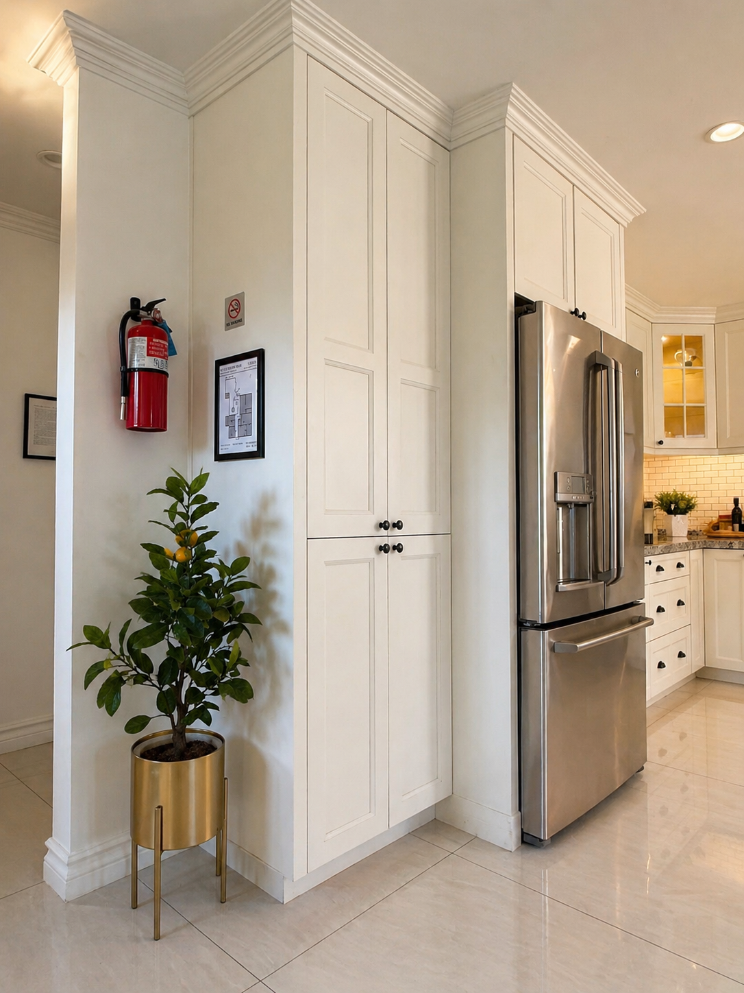 Kitchen pantry and refrigerator area