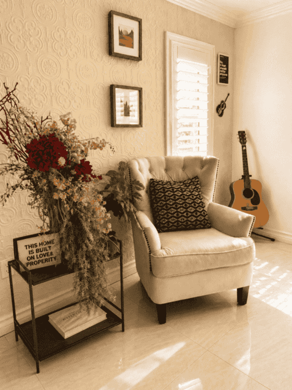 Living room reading nook with natural light