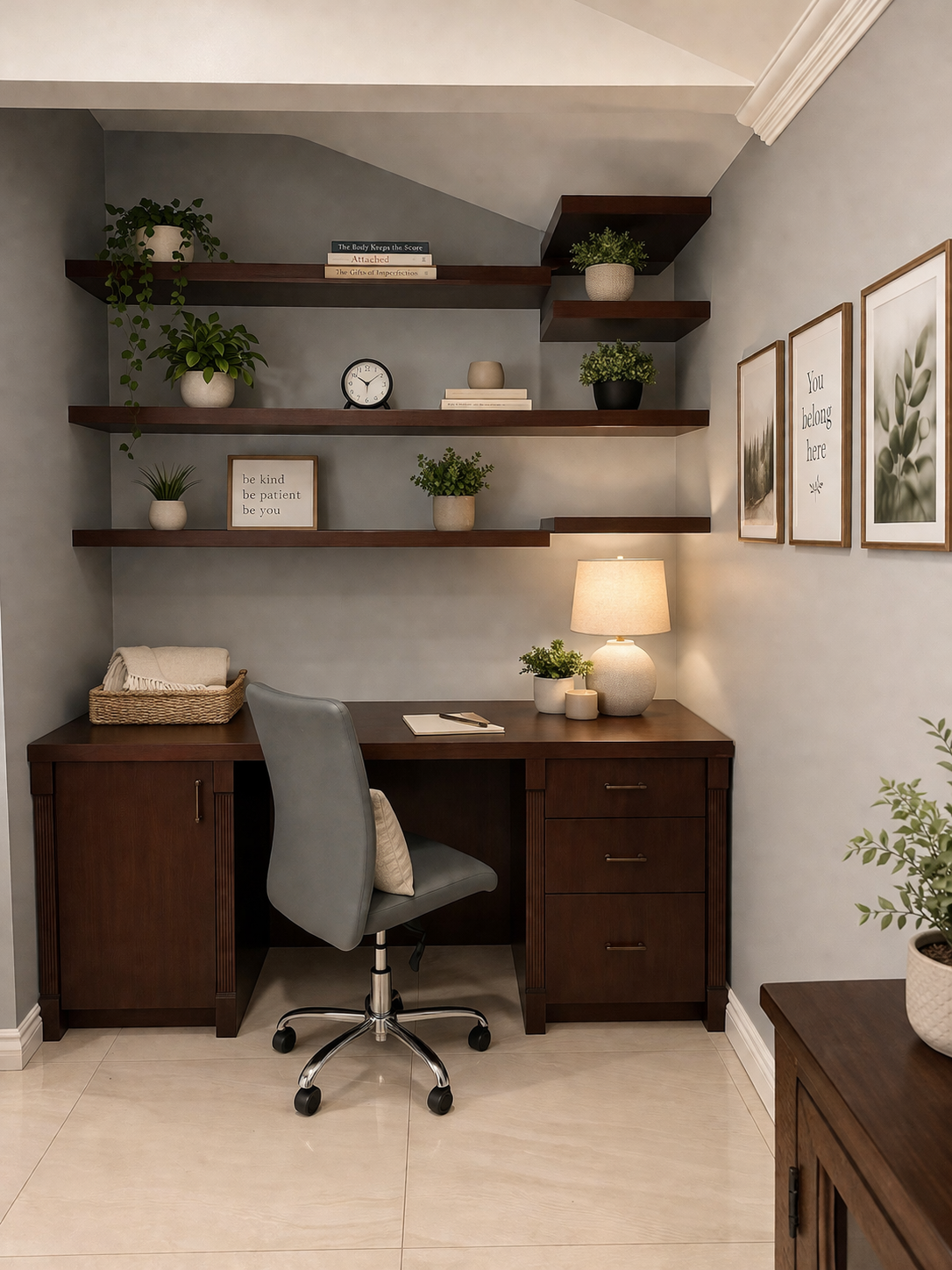 Private desk and shelving area for journaling and case work
